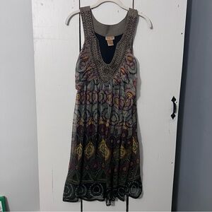 MIDNIGHT VELVET STUNNING BEADED Bohemian Sleeveless Dress Large Embellished